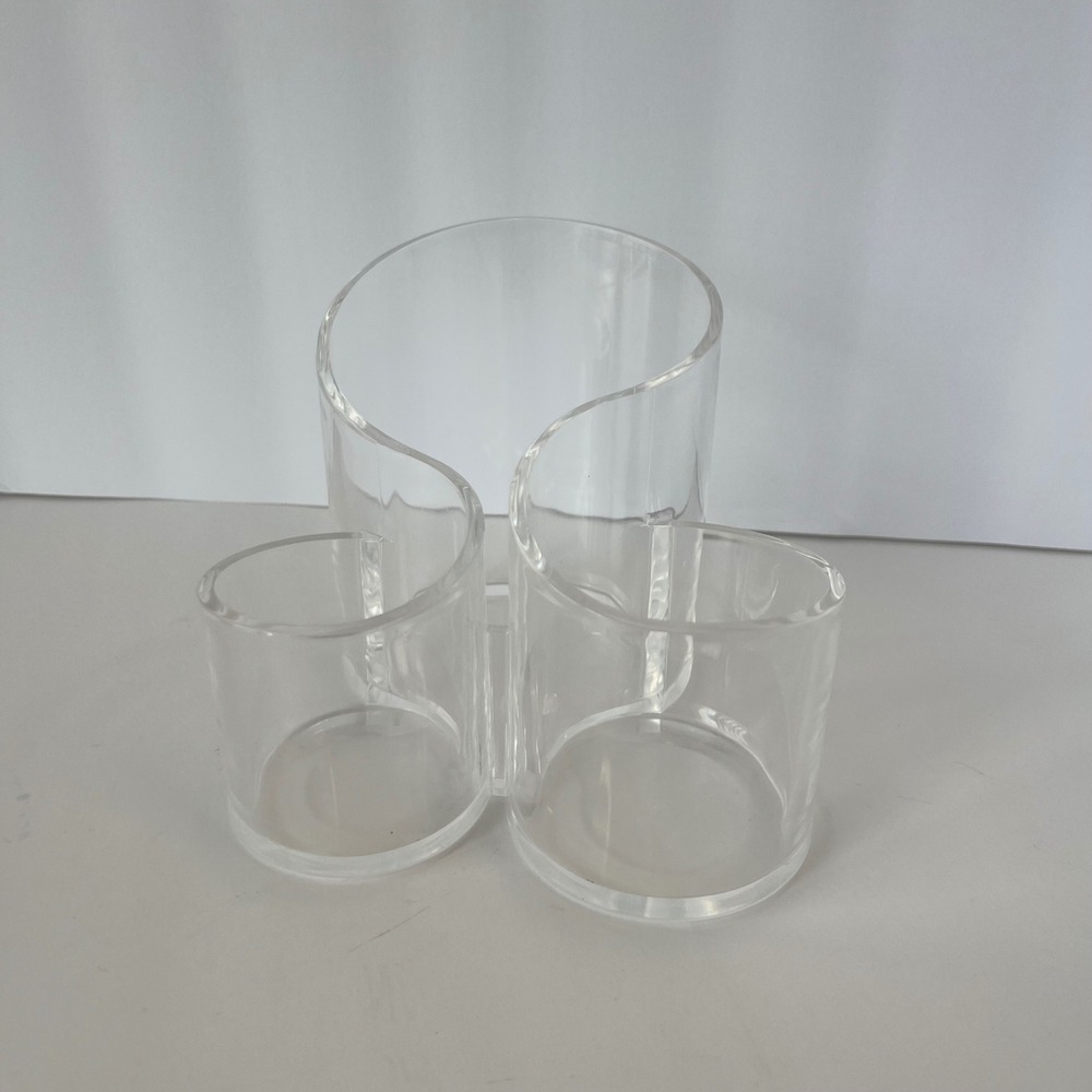 Clear Acrylic 3-Slot Makeup Brush‎ Holder Desk Organizer Vanity Caddy wavy